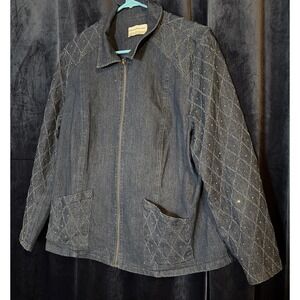Alfred Dunner Woman's Size 16 Petite Quilted Studded Denim Zip-Up Jacket